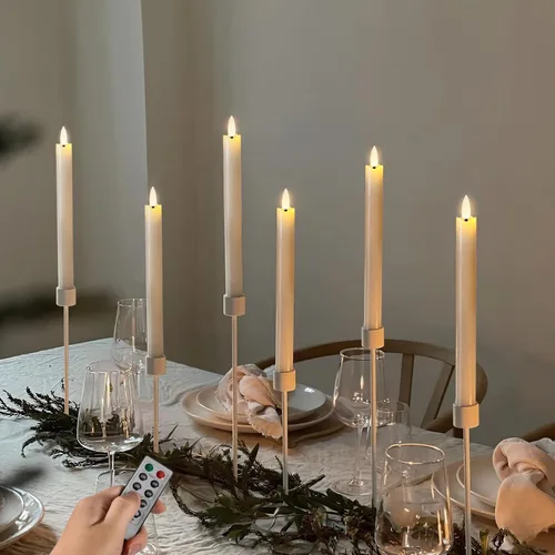 Miniatura 6 de Homemory Velas cónicas sin llama con cera y temporizador remoto con atenuador, candelabros LED parpadeantes, velas de ventana operadas con batería