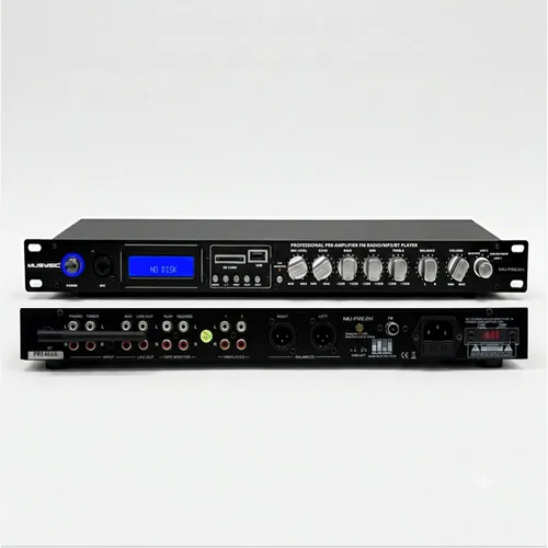 MUSYSIC MU-PRE2H Procesador de sonido de audio profesional Pre-Amp | Bluetooth, USB/SD, MP3/Aux, radio FM, modo de grabación | Pantalla LCD digital