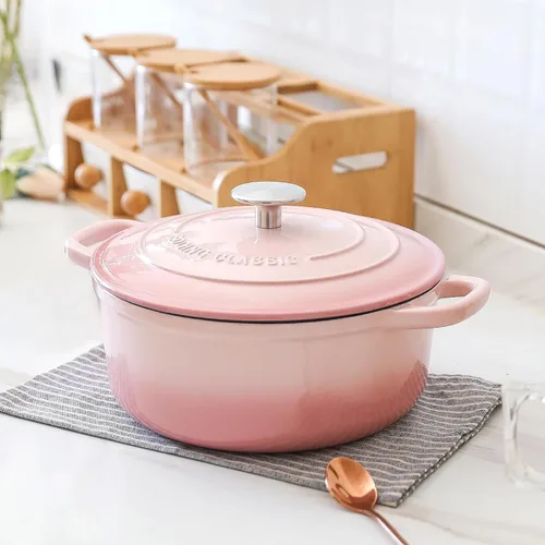 Miniatura 5 de EDGING CASTING - Horno holandés cubierto de hierro fundido esmaltado con tapa, olla redonda para hornear pan, 7 cuartos de galón, rosa Rosado