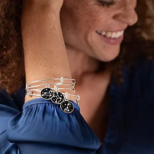 Miniatura 4 de Alex and Ani Brazalete expandible del zodiaco para mujer, dijes del zodiaco, epoxi y cristales negros, acabado brillante, de 2 a 3.5 pulgadas