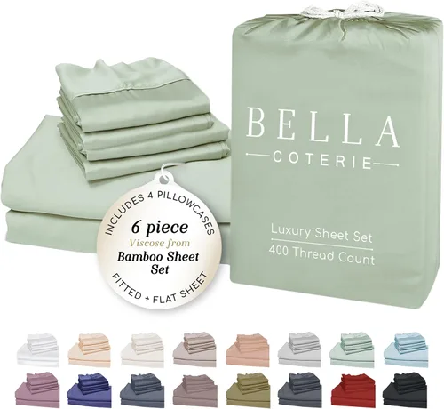 Miniatura 35 de Bella Coterie - Juego de sábanas de lujo de viscosa de bambú para cama tamaño split king 2 sábanas ajustadas para camas Sleep Number y camas 06