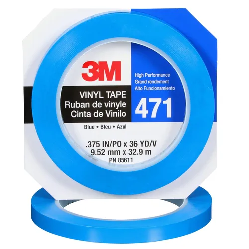 3M Cinta de vinilo 471, 3/8 pulgadas x 36 yardas, azul, 1 rollo, cinta azul para piso, alternativa de pintura para marcado de piso, distanciamiento