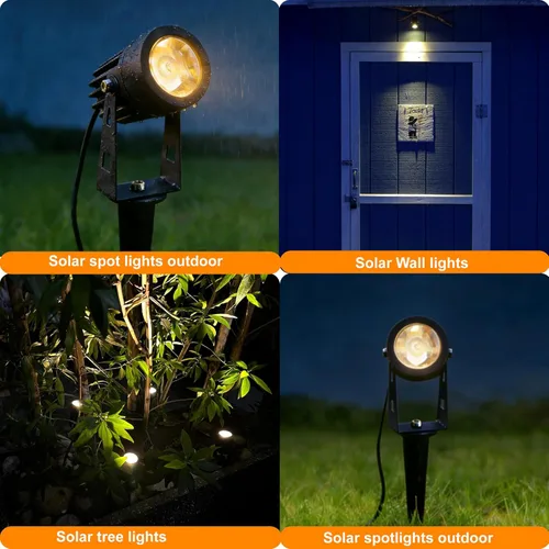 Miniatura 8 de SUNLONG Foco LED de luz blanca cálida con aluminio fundido, alimentado por energía solar, para exteriores, jardín, patio, paisaje, árbol, Blanco