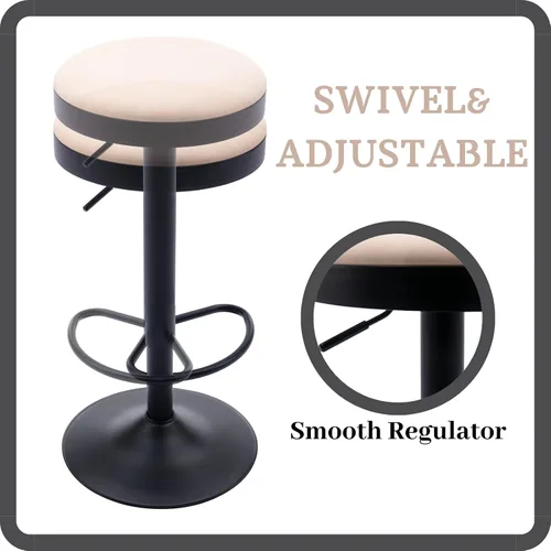 Miniatura 6 de Taburetes de bar sin espalda, taburetes de bar ajustables redondos individuales para encimera de cocina, taburete giratorio de altura de barra, beige
