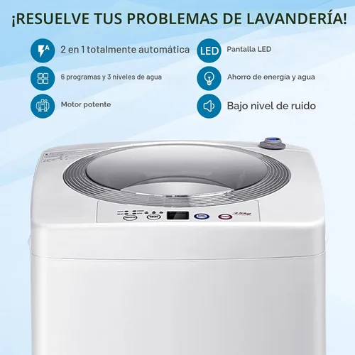 Miniatura 8 de COSTWAY Lavadora portátil, capacidad de 8 libras, lavadora completamente automática con 6 programas de lavado, pantalla LED, 3 niveles de agua