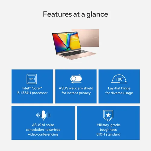 Miniatura 3 de Laptop ASUS Vivobook 15, pantalla táctil FHD de 15.6”, Intel Core i5-1334U, gráficos Intel Iris Xe, memoria de 16 GB, SSD de 512 GB, Champagne