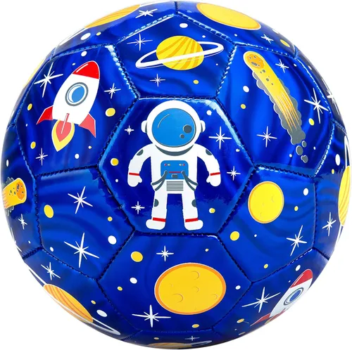 INPODAK Balón de fútbol tamaño 3 para niños pequeños, bola azul de astronauta de dibujos animados para niños de 2 a 8 años, pelotas de fútbol con