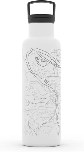 Miniatura 157 de Well Told Botella de agua aislada con mapa de Washington DC grabado, botella de acero inoxidable grabada (21 onzas, blanco) botella aislada de mapa