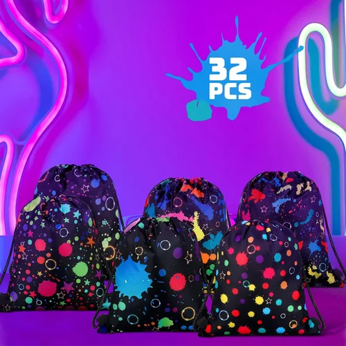 Miniatura 2 de Funtery 32 Bolsas con Cordón para Fiestas Brillantes, Favores de Fiesta Brillante, Bolsas de Dulces de Cumpleaños Neón para Adolescentes, Regalos