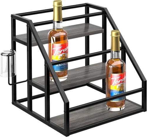 Miniatura 12 de Organizador de jarabe de café, estantes para especias, soporte para botellas de jarabe para barra de café, 3 niveles para 12 botellas, estantes