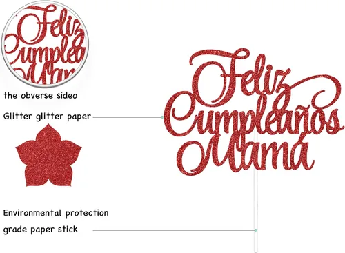 Miniatura 2 de Decoración para tartas con texto en inglés «Happy Birthday» en español «Mom Happy Birthday», «Best Mom Ever», «Happy Mom», «Happy Mom», «Happy Mom»