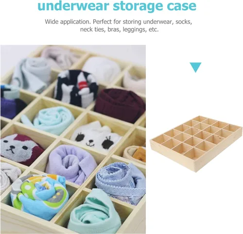 Miniatura 9 de Artibetter 1 caja de almacenamiento de madera con 20 compartimentos, estable, práctica, para ropa interior, organizador de calcetines, contenedor