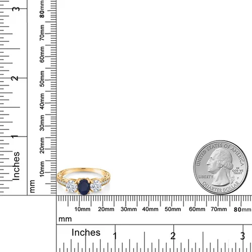 Miniatura 6 de Anillo de compromiso de 3 piedras preciosas con piedra natal para mujer en plata chapada en oro amarillo de 18 quilates, ovalado de 0.276 x 0.197