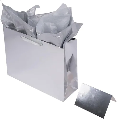 Lyforpyton Bolsas de regalo grandes con papel de seda de 13 x 4.3 x 10.2 pulgadas, bolsas de regalo plateadas para el día del padre, fiesta de