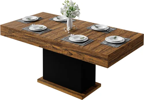 Miniatura 8 de Mesa de comedor de 55 pulgadas para 4 a 6 personas, mesa de comedor de madera de granja con cajones y luces LED para cocina, comedor y sala de estar