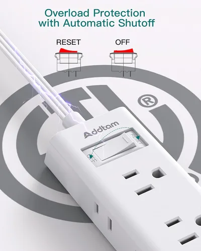 Miniatura 7 de Cable de extensión plano de 10 pies - Addtam Tira de alimentación de enchufe plano con 6 tomas extensor, sin protector de sobretensiones para barco