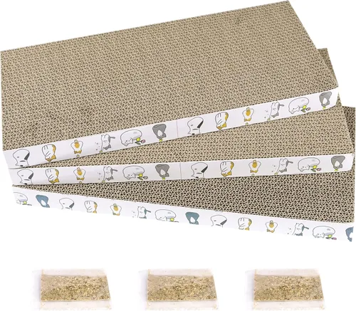 Miniatura 14 de PatiencET Paquete de 4 almohadillas para arañazos para gatos con caja, rascador de cartón para gatos de interior, rascador reversible con caja