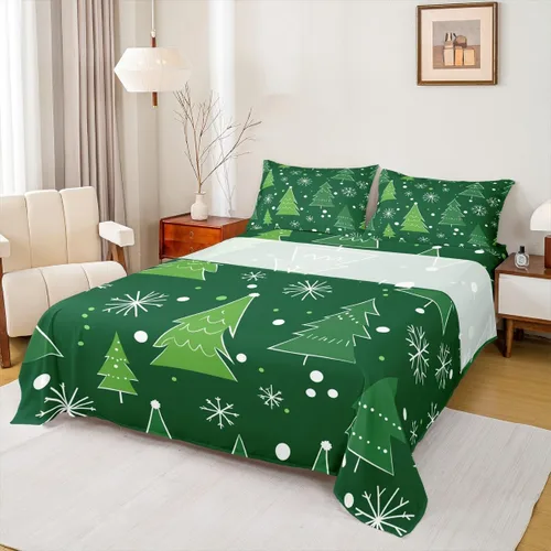 Miniatura 38 de Erosebridal Juego de ropa de cama individual con diseño de árbol de Navidad, muñeco de nieve, decoración de corona de Navidad, sábana bajera