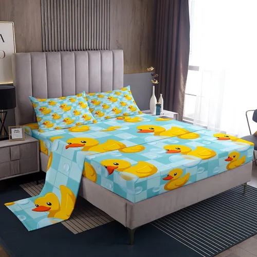 Miniatura 42 de Erosebridal Juego de sábanas para niños y niñas, diseño de pato amarillo, diseño de patos de dibujos animados, juego de ropa de cama de granja