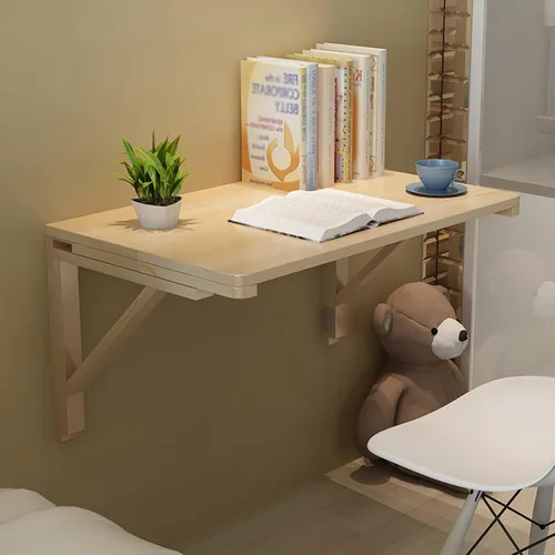 Miniatura 7 de Mesa plegable resistente para espacios pequeños, mesa plegable de madera maciza para lavandería, para montar en la pared, puede soportar 110 libras