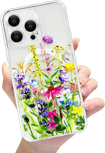 Miniatura 69 de Compatible con el teléfono 13 Pro - Funda magnética mate translúcida, de lujo, a prueba de golpes, magnética y con bonito patrón de flores, carcasa
