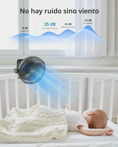 Miniatura 4 de Koonie Ventilador portátil recargable de 10000 mAh, de 8 pulgadas, con pinza, ventilador USB para automóvil de 4 velocidades, abrazadera resistente