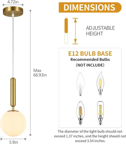 Miniatura 5 de Lámpara Colgante Moderna Accesorio de Iluminación Colgante para Isla de Cocina Luces Colgantes Doradas de Mediados de Siglo con Globo de Vidrio Oro