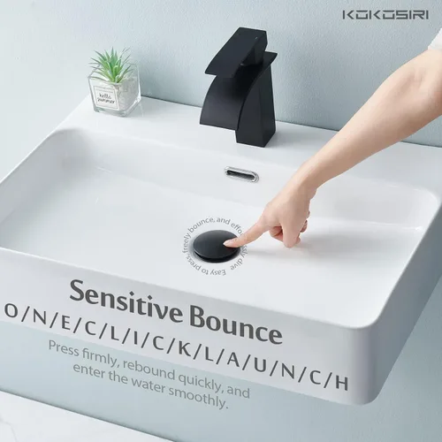 Miniatura 6 de KOKOSIRI C1002BK - Drenaje desplegable para fregadero de baño con cesta coladora, color negro mate con recogedor de pelo desmontable, Mate negro