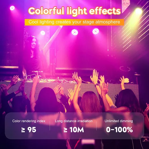 Miniatura 4 de U`King Luces de escenario, 18 x 18 W RGBW 4 en 1 LED DJ Par puede luz con efecto estroboscópico/lavado de escenario por DMX512 y iluminación