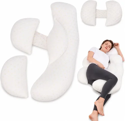 Almohada de embarazo, almohada corporal de maternidad para aliviar el dolor de espalda y soporte de cuerpo completo, almohada cómoda con funda