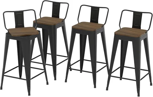 Miniatura 14 de Juego de 4 taburetes de bar giratorios de 24 pulgadas, taburetes de bar industriales con patas de metal resistentes, taburetes de bar con respaldo