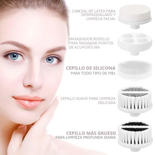 Miniatura 2 de CLSEVXY - Juego de cepillos giratorios de limpieza facial impermeable con 5 cabezales de cepillo exfoliantes, cepillo limpiador eléctrico facial