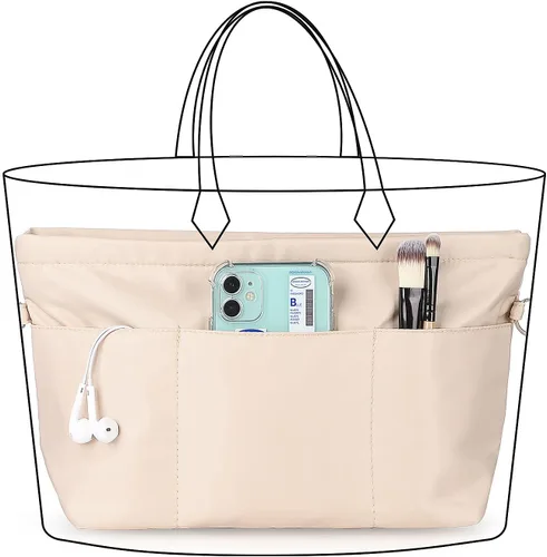 Miniatura 4 de Organizador de bolso de nailon, organizador de bolso, bolsa moldeadora en bolsa (beige, mediano)