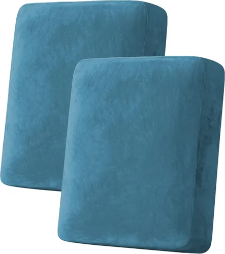 H.VERSAILTEX - Funda de cojín de terciopelo elástico para silla o sofá, con parte inferior elástica, lavable Azul pavo real