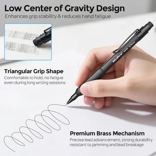 Miniatura 3 de Nicpro Juego de lápices mecánicos de 0.7 mm con estuche, 3 lápices mecánicos HD1000 de 0.7 mm con 6 tubos de recambios de plomo HB, borrador, barril