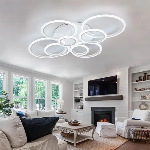 Miniatura 5 de Lámpara de techo LED moderna de 41 pulgadas con control remoto regulable de 8 anillas, lámpara de techo blanca empotrada para sala de estar