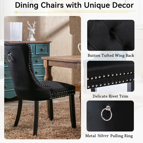 Miniatura 6 de Henf Juego de mesa de comedor extensible de 5 piezas para 4, 63"-79" Mesa de cocina grande extensible con 4 sillas negras acolchadas, Juego de mesa