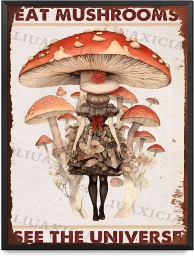 Miniatura 12 de Letrero retro de hojalata con texto en inglés "Eat Mushrooms See The Universe for Kitchen Bar Garage Decor 8.00"x12.00