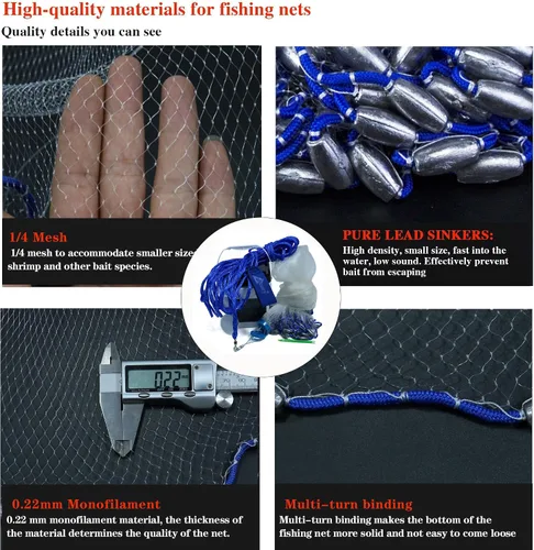 Miniatura 2 de Drasry Saltwater Fishing Cast Net for Bait 3/8 1/4 or 1/2 with Heavy Sinkers Fish Trap Throw Net. Size 3ft/4ft/5ft/6ft/7ft/8ft/9ft/10ft Radius