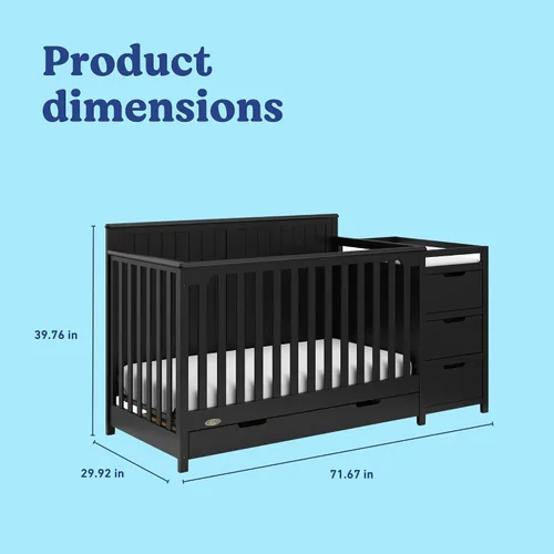 Miniatura 7 de Graco Hadley cuna convertible 5 en 1 y cambiador (negro) – Certificado GREENGUARD Gold, se adapta a colchón de cuna estándar, se convierte en cama