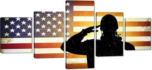 Miniatura 35 de Arte de pared de concepto patriótico, pintura de bandera estadounidense y británica, lienzo de estrellas y rayas, 5 paneles, arte moderno americano