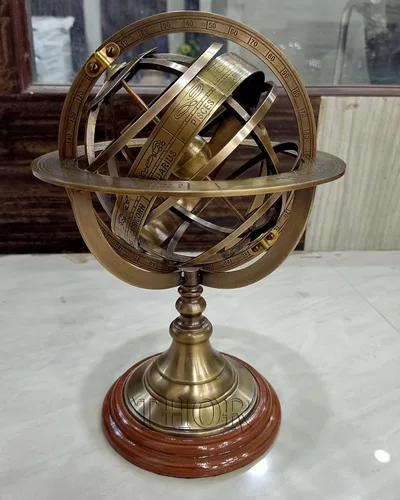 Globo del mundo de esfera náutica armilar de latón grabado con decoración de mesa base, regalo (latón antiguo, 10 pulgadas) rústico vintage