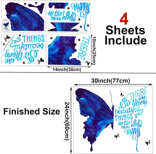Miniatura 2 de Maydahui Adhesivo decorativo para pared con diseño de mariposa azul, con frases inspiradoras (24 x 30 pulgadas), removible, grande, motivacional