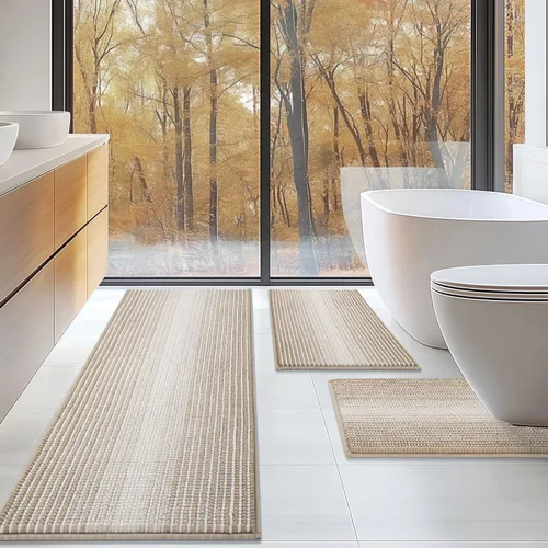 Miniatura 23 de BSICPRO Juego de alfombras de baño de 3 piezas, alfombrillas de inodoro en forma de U con contorno, juego de alfombrilla de baño, alfombrilla