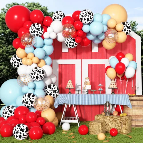 Miniatura 11 de Kit de Arco de Guirnalda de Globos de Vaquero Occidental de 170 Piezas, Globos de Confeti Negro y Marrón con Estampado de Vaca para Granja