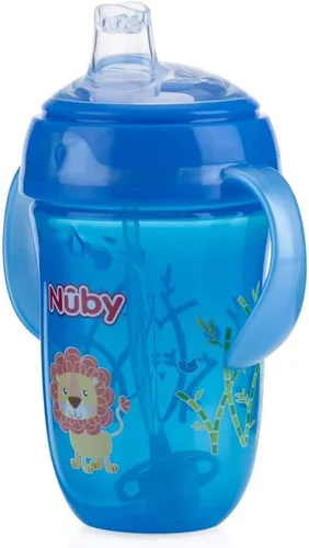 Miniatura 6 de Nuby Comfort Trainer - Vaso de 2 asas con popote con peso de 360 grados y boquilla de silicona suave, 9 onzas, niño, mono rojo