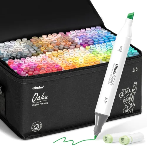 Ohuhu Marcadores de alcohol de 320 colores, cincel y punta fina, marcadores artísticos de doble punta para artistas, adultos, colorear, dibujar,