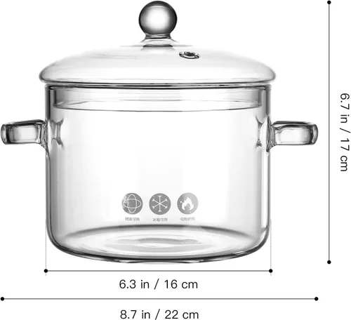 Miniatura 3 de Olla a fuego lento para estufa, popurrí de vidrio con tapa para estufa, 64.2 fl oz 66 oz cacerola de cocina transparente para el hogar, cuencos