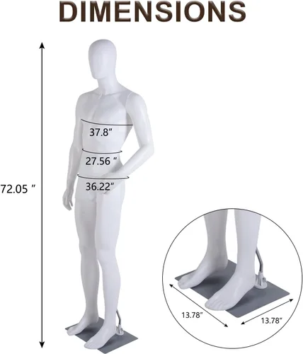 Miniatura 4 de Male Full Body Mannequin, Realistic Male Mannequin with Stand, Adjustable & Detachable Dress Form for Retail Clothing Display, Tailoring, Fashion