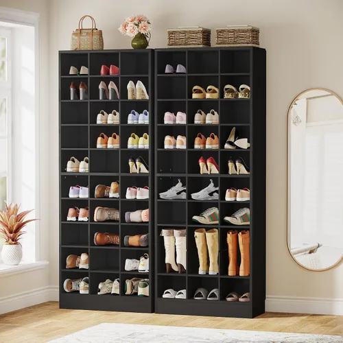 Miniatura 5 de Tribesigns Armario de almacenamiento de zapatos de 10 niveles, zapatero de madera negro con 30 cubículos, organizador de zapatos alto independiente